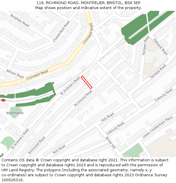 119, RICHMOND ROAD, MONTPELIER, BRISTOL, BS6 5EP: Location map and indicative extent of plot
