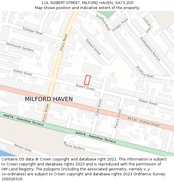 119, ROBERT STREET, MILFORD HAVEN, SA73 2DP: Location map and indicative extent of plot