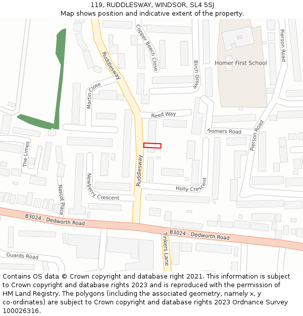 119, RUDDLESWAY, WINDSOR, SL4 5SJ: Location map and indicative extent of plot