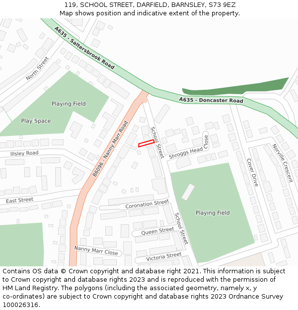 119, SCHOOL STREET, DARFIELD, BARNSLEY, S73 9EZ: Location map and indicative extent of plot