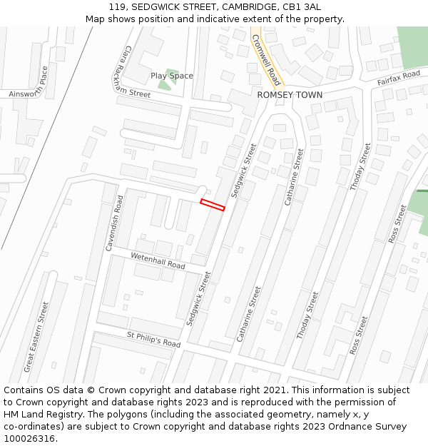 119, SEDGWICK STREET, CAMBRIDGE, CB1 3AL: Location map and indicative extent of plot