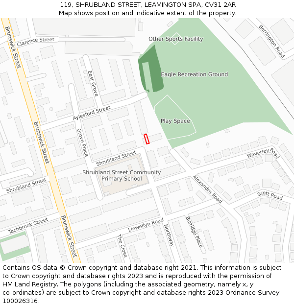 119, SHRUBLAND STREET, LEAMINGTON SPA, CV31 2AR: Location map and indicative extent of plot