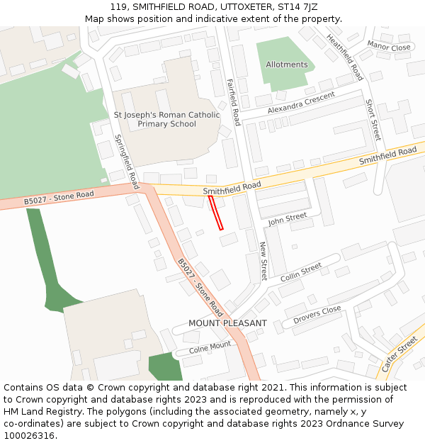 119, SMITHFIELD ROAD, UTTOXETER, ST14 7JZ: Location map and indicative extent of plot