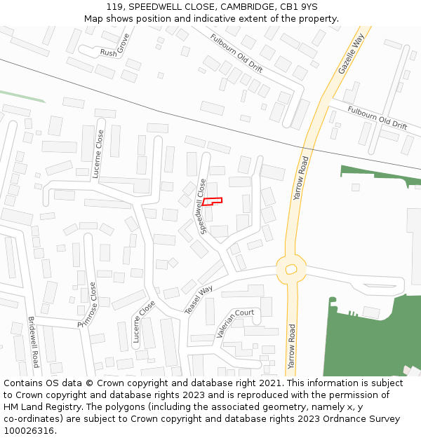 119, SPEEDWELL CLOSE, CAMBRIDGE, CB1 9YS: Location map and indicative extent of plot