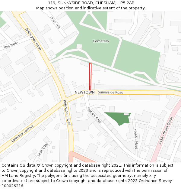 119, SUNNYSIDE ROAD, CHESHAM, HP5 2AP: Location map and indicative extent of plot