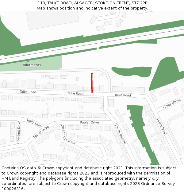 119, TALKE ROAD, ALSAGER, STOKE-ON-TRENT, ST7 2PP: Location map and indicative extent of plot