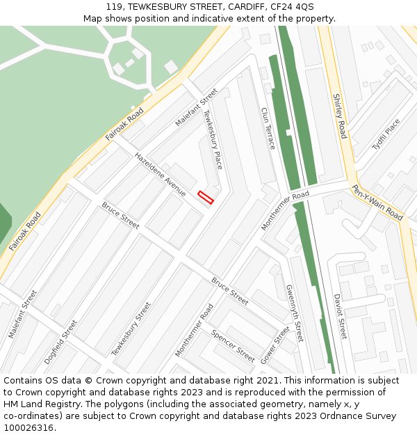 119, TEWKESBURY STREET, CARDIFF, CF24 4QS: Location map and indicative extent of plot