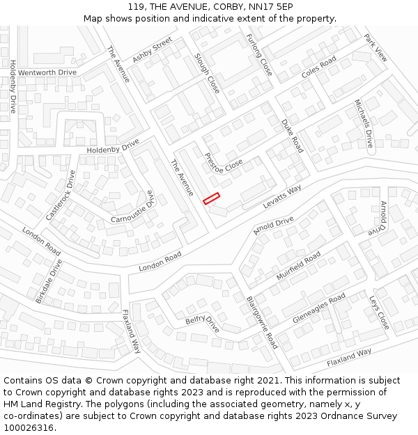 119, THE AVENUE, CORBY, NN17 5EP: Location map and indicative extent of plot