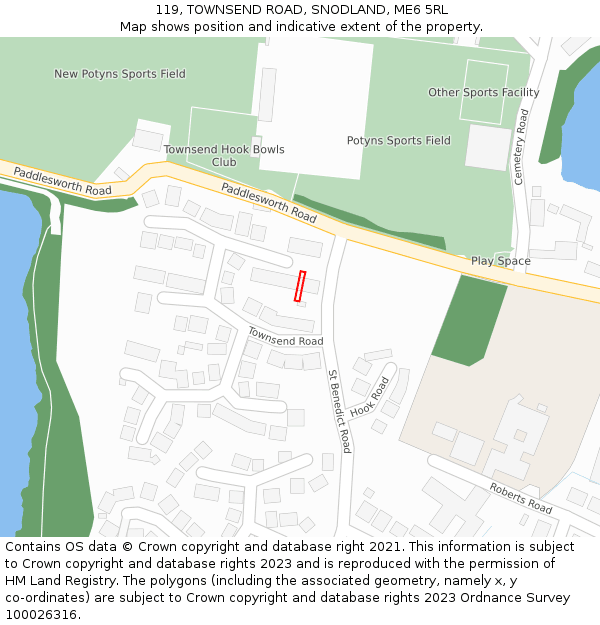 119, TOWNSEND ROAD, SNODLAND, ME6 5RL: Location map and indicative extent of plot
