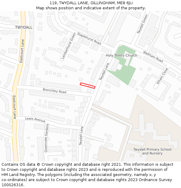 119, TWYDALL LANE, GILLINGHAM, ME8 6JU: Location map and indicative extent of plot
