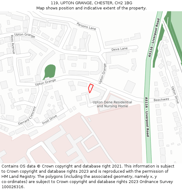 119, UPTON GRANGE, CHESTER, CH2 1BG: Location map and indicative extent of plot
