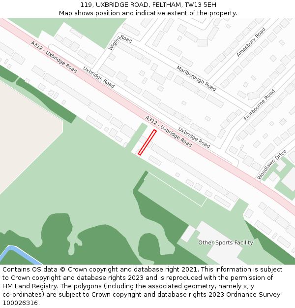 119, UXBRIDGE ROAD, FELTHAM, TW13 5EH: Location map and indicative extent of plot