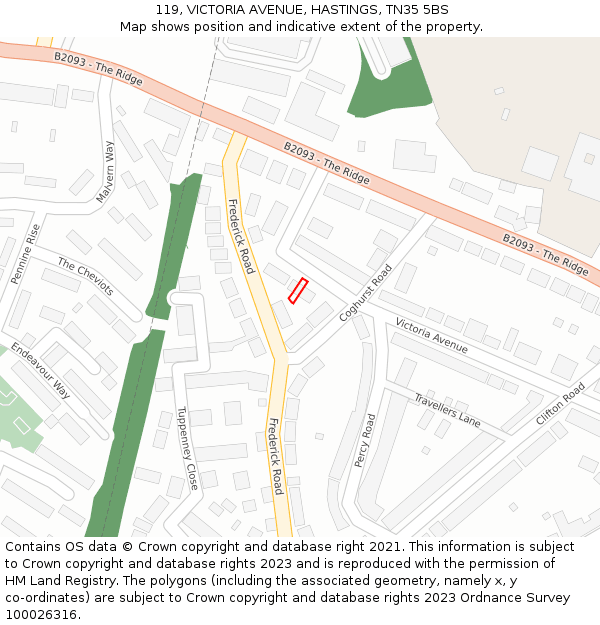 119, VICTORIA AVENUE, HASTINGS, TN35 5BS: Location map and indicative extent of plot