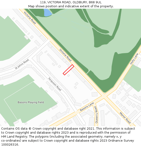 119, VICTORIA ROAD, OLDBURY, B68 9UL: Location map and indicative extent of plot
