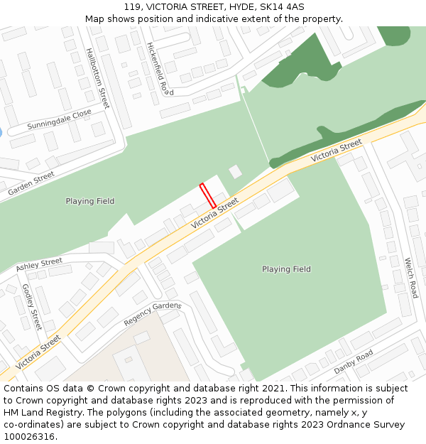 119, VICTORIA STREET, HYDE, SK14 4AS: Location map and indicative extent of plot