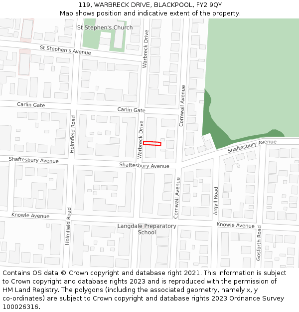 119, WARBRECK DRIVE, BLACKPOOL, FY2 9QY: Location map and indicative extent of plot