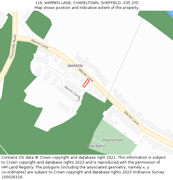 119, WARREN LANE, CHAPELTOWN, SHEFFIELD, S35 2YD: Location map and indicative extent of plot