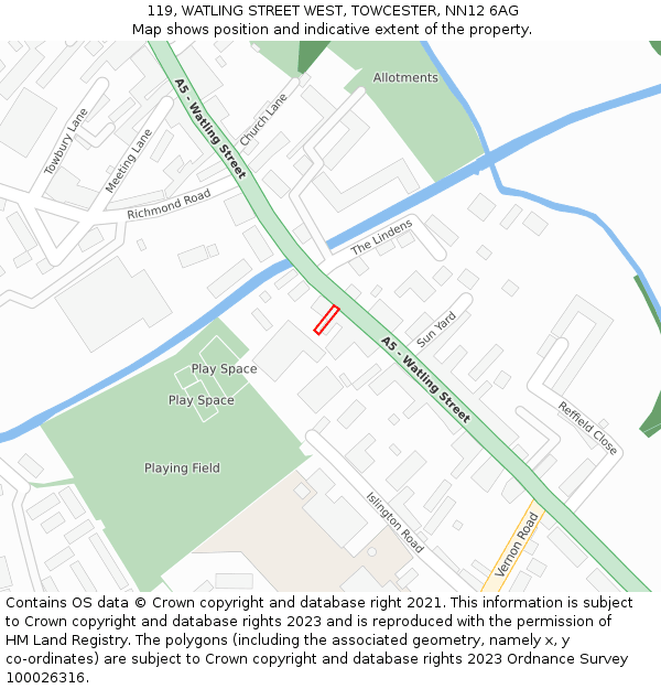 119, WATLING STREET WEST, TOWCESTER, NN12 6AG: Location map and indicative extent of plot