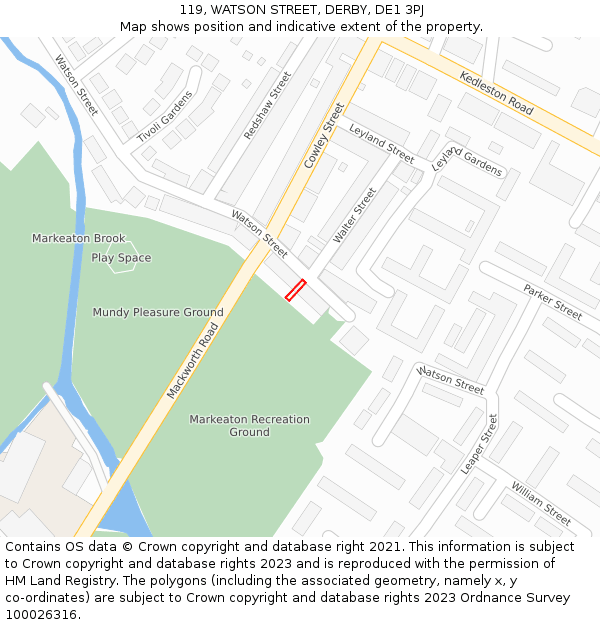 119, WATSON STREET, DERBY, DE1 3PJ: Location map and indicative extent of plot