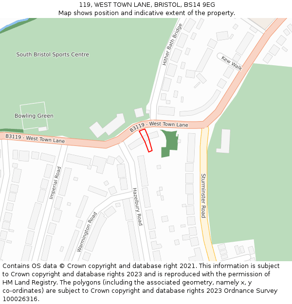 119, WEST TOWN LANE, BRISTOL, BS14 9EG: Location map and indicative extent of plot