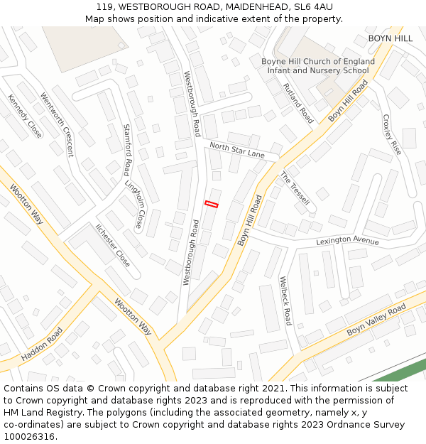 119, WESTBOROUGH ROAD, MAIDENHEAD, SL6 4AU: Location map and indicative extent of plot