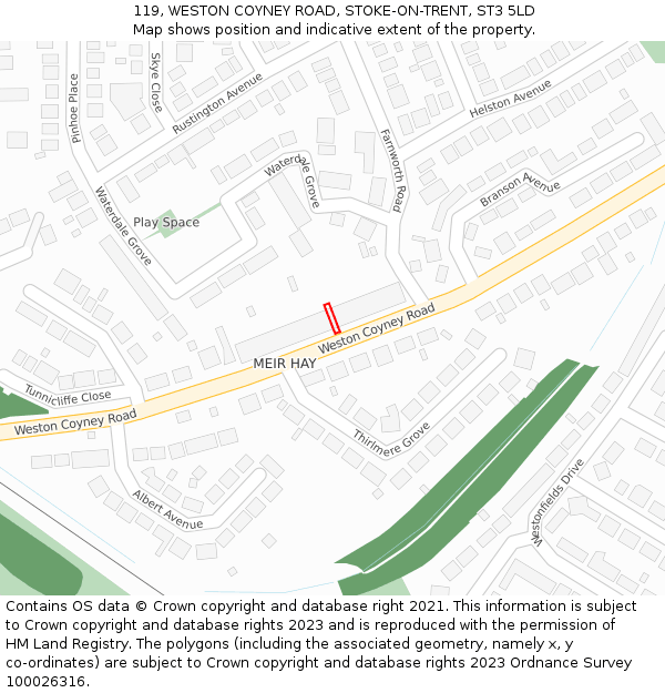119, WESTON COYNEY ROAD, STOKE-ON-TRENT, ST3 5LD: Location map and indicative extent of plot