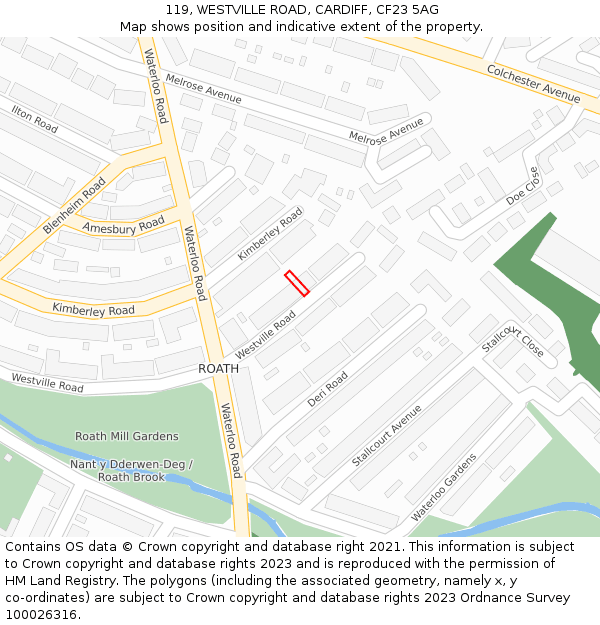 119, WESTVILLE ROAD, CARDIFF, CF23 5AG: Location map and indicative extent of plot