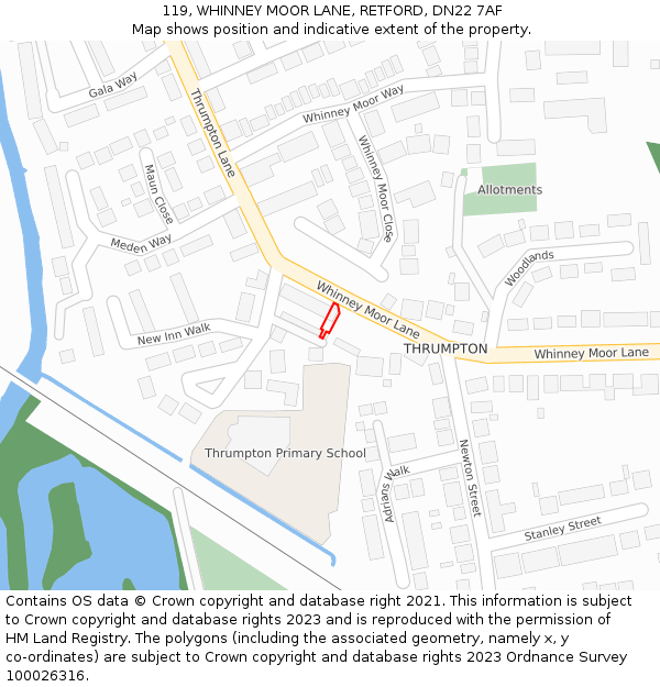 119, WHINNEY MOOR LANE, RETFORD, DN22 7AF: Location map and indicative extent of plot