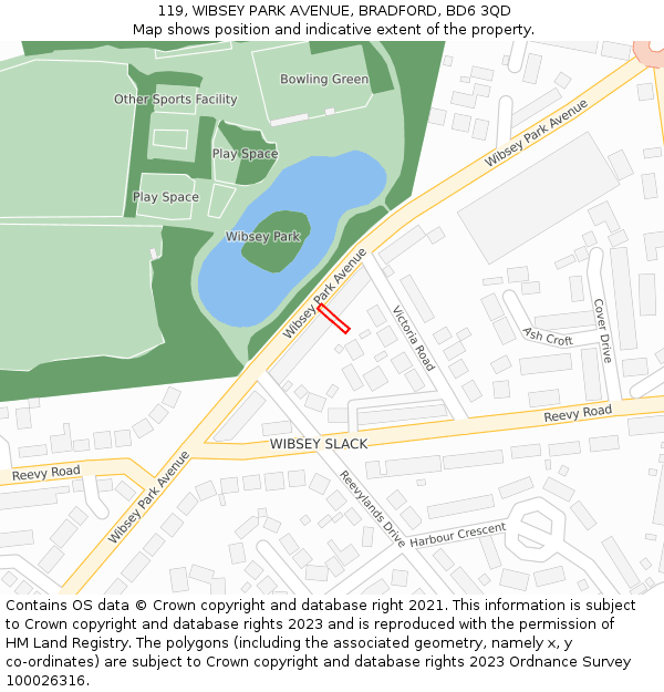 119, WIBSEY PARK AVENUE, BRADFORD, BD6 3QD: Location map and indicative extent of plot