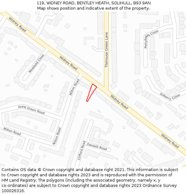 119, WIDNEY ROAD, BENTLEY HEATH, SOLIHULL, B93 9AN: Location map and indicative extent of plot