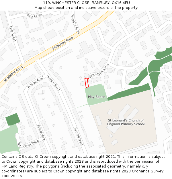 119, WINCHESTER CLOSE, BANBURY, OX16 4FU: Location map and indicative extent of plot