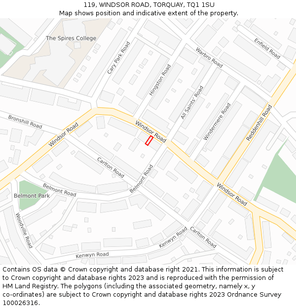 119, WINDSOR ROAD, TORQUAY, TQ1 1SU: Location map and indicative extent of plot
