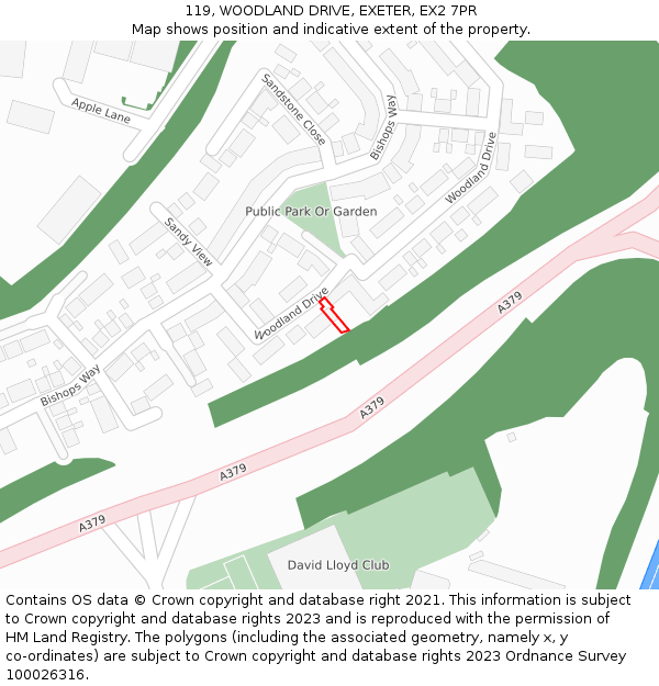 119, WOODLAND DRIVE, EXETER, EX2 7PR: Location map and indicative extent of plot