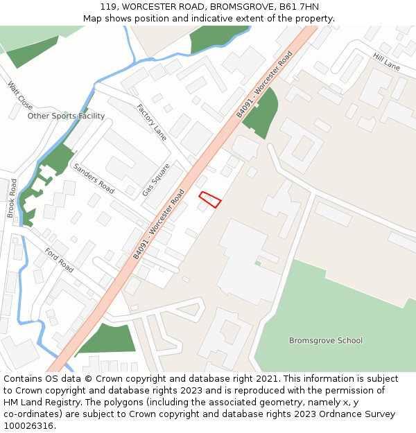 119, WORCESTER ROAD, BROMSGROVE, B61 7HN: Location map and indicative extent of plot