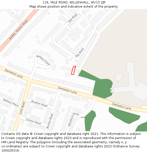 119, YALE ROAD, WILLENHALL, WV13 2JR: Location map and indicative extent of plot