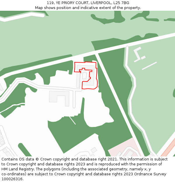 119, YE PRIORY COURT, LIVERPOOL, L25 7BG: Location map and indicative extent of plot