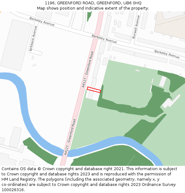 1196, GREENFORD ROAD, GREENFORD, UB6 0HQ: Location map and indicative extent of plot