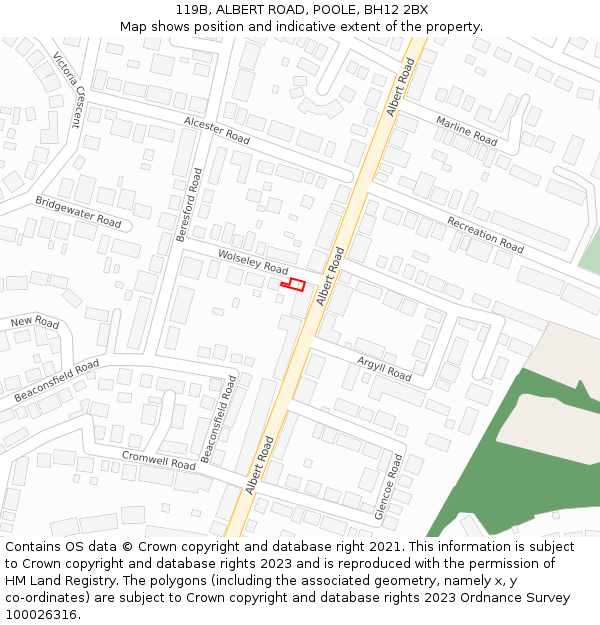 119B, ALBERT ROAD, POOLE, BH12 2BX: Location map and indicative extent of plot