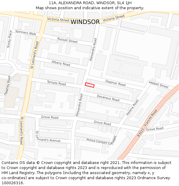 11A, ALEXANDRA ROAD, WINDSOR, SL4 1JH: Location map and indicative extent of plot