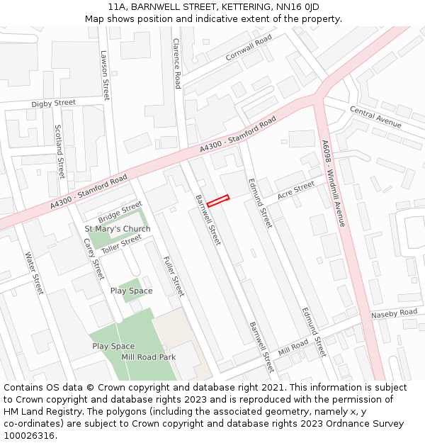 11A, BARNWELL STREET, KETTERING, NN16 0JD: Location map and indicative extent of plot