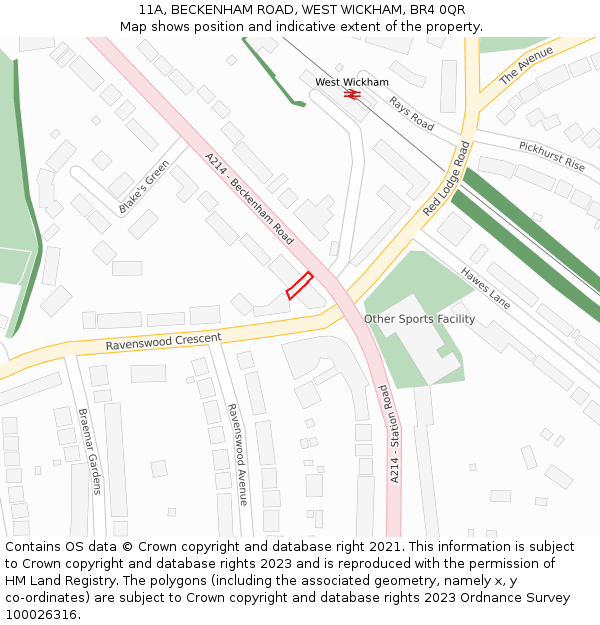11A, BECKENHAM ROAD, WEST WICKHAM, BR4 0QR: Location map and indicative extent of plot
