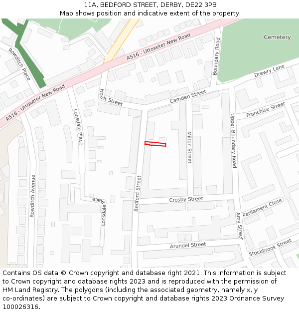 11A, BEDFORD STREET, DERBY, DE22 3PB: Location map and indicative extent of plot