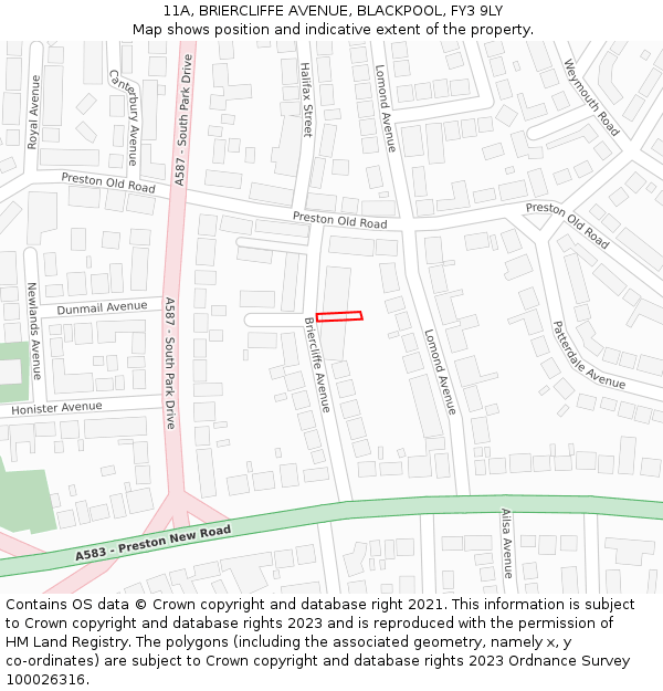 11A, BRIERCLIFFE AVENUE, BLACKPOOL, FY3 9LY: Location map and indicative extent of plot