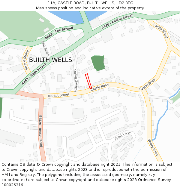 11A, CASTLE ROAD, BUILTH WELLS, LD2 3EG: Location map and indicative extent of plot