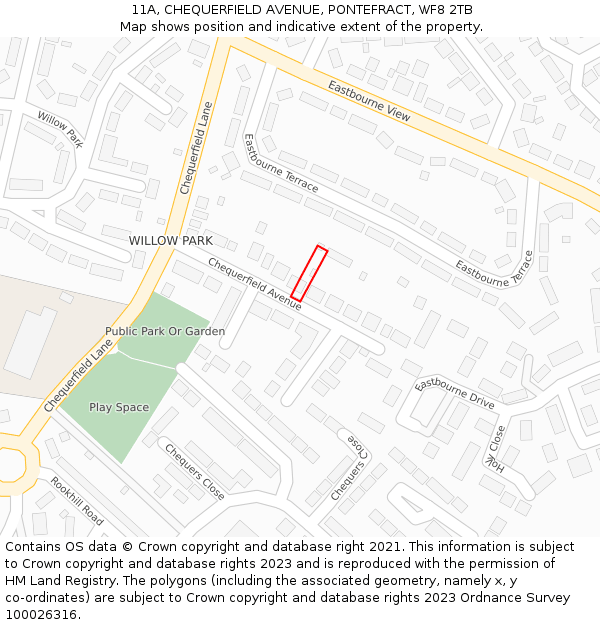 11A, CHEQUERFIELD AVENUE, PONTEFRACT, WF8 2TB: Location map and indicative extent of plot
