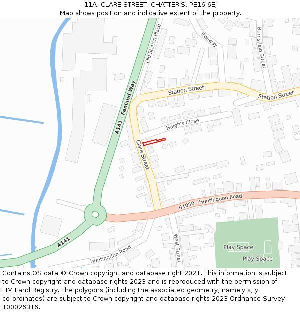 11A, CLARE STREET, CHATTERIS, PE16 6EJ: Location map and indicative extent of plot