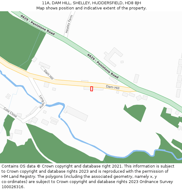 11A, DAM HILL, SHELLEY, HUDDERSFIELD, HD8 8JH: Location map and indicative extent of plot