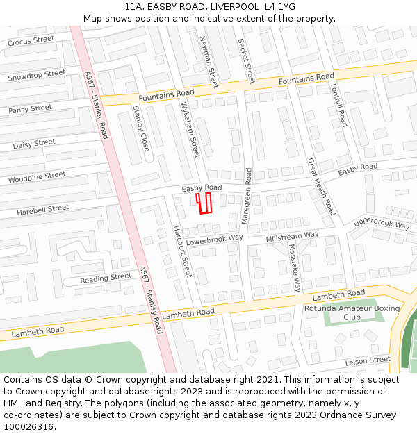 11A, EASBY ROAD, LIVERPOOL, L4 1YG: Location map and indicative extent of plot