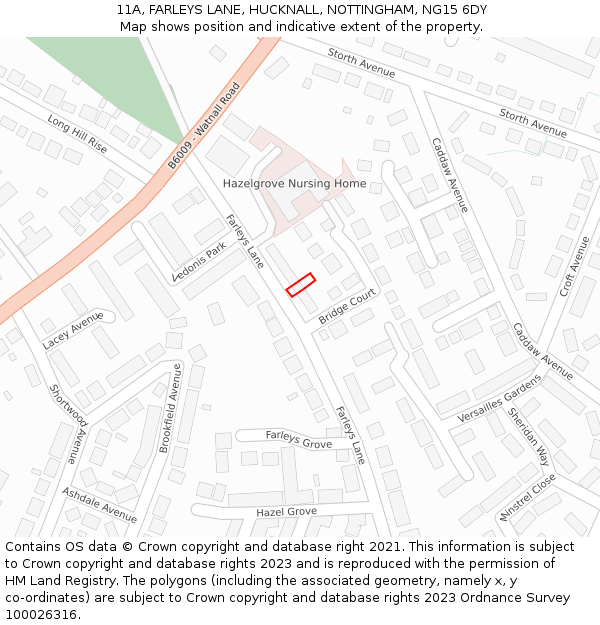 11A, FARLEYS LANE, HUCKNALL, NOTTINGHAM, NG15 6DY: Location map and indicative extent of plot