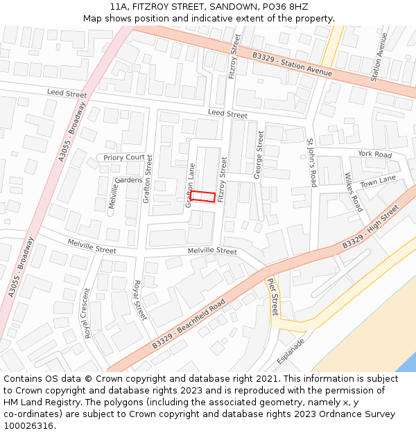 11A, FITZROY STREET, SANDOWN, PO36 8HZ: Location map and indicative extent of plot
